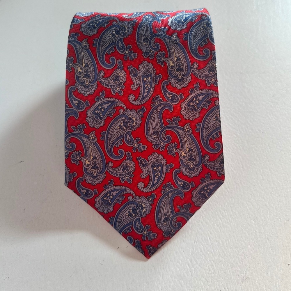 Ketch Mens Paisley Necktie Red Blue Silver Grey Polyester Classic Tie